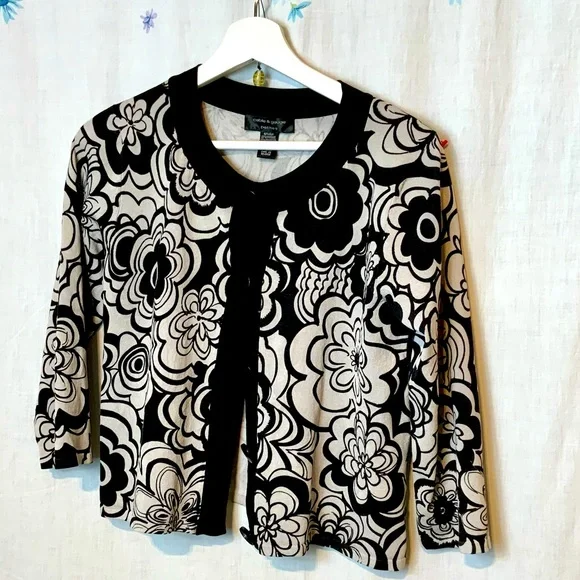 Cable and Gague cardigan sweater Petitie M, black and grey mod pattern - Picture 9 of 15